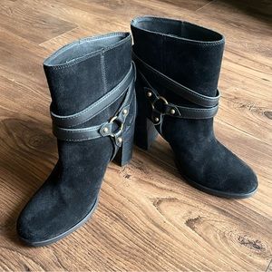 UGG Black Suede High Heel Booties, Size 7.5